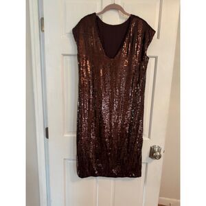 NWT Anthropologie Maeve Kara Sequin Shift Dress, Burgundy/Brown, Small